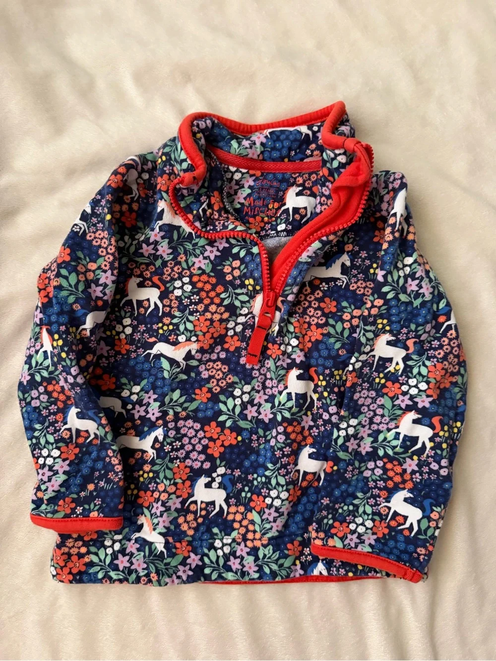 Joules Navy Floral Unicorn Half-Zip with Red Trim